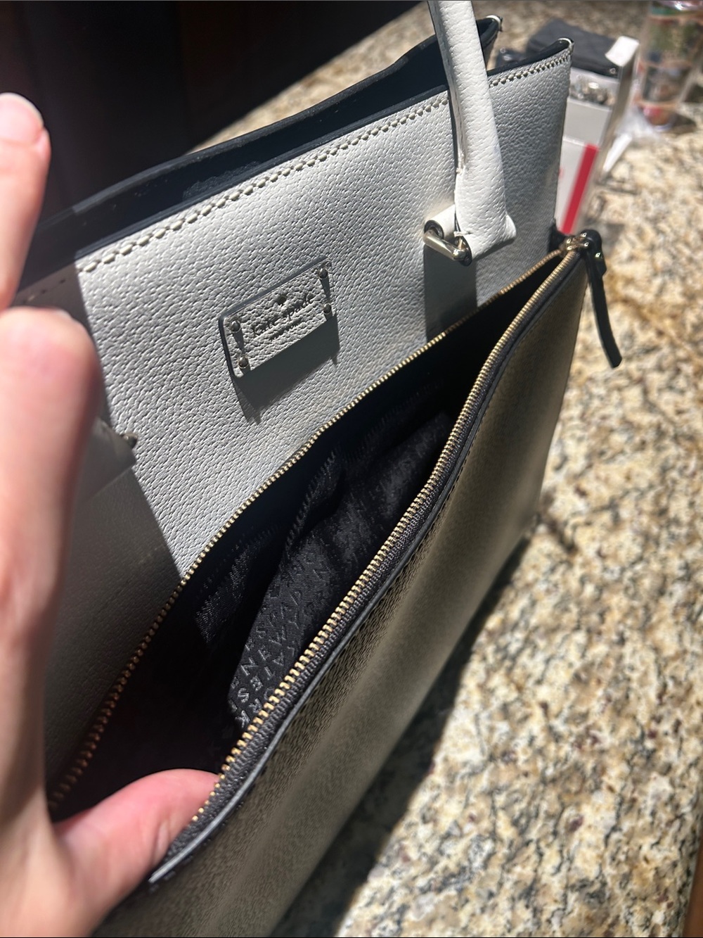 Kate Spade Two-Tone Leather Tote in Cream and Black - Picture 4 of 12